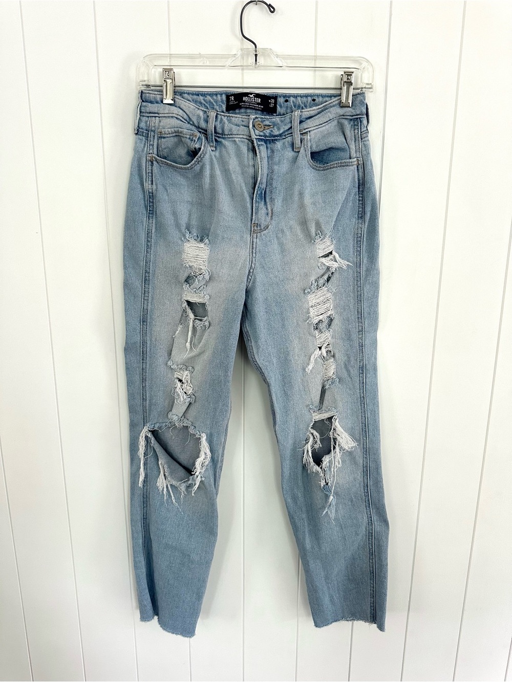 Hollister Women’s Ultra High-Rise Mom Jeans Heavily Distressed